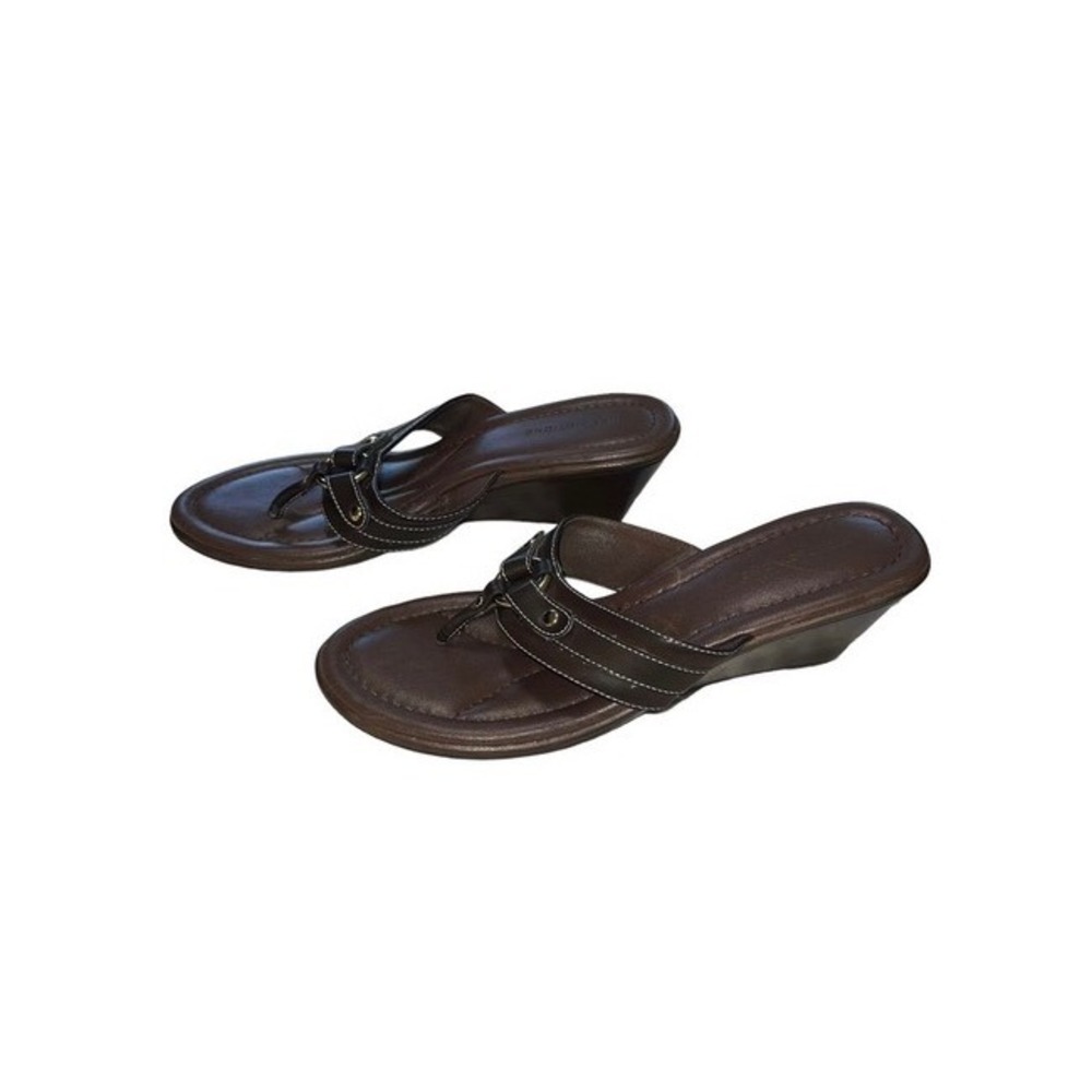 4/$24 Predictions Wedge Black and Brown‎ Thong Slide-On Sandels